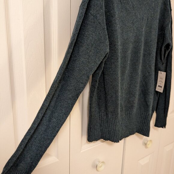 NWT DUFFY Cashmere Sweater Small Pine Teal Pullover Loose Cowl Roll Neck Luxury - Picture 4 of 8
